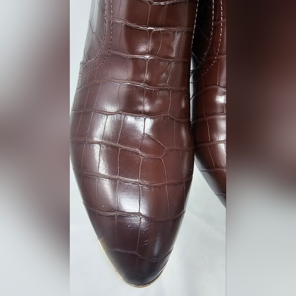 Nanette Lepore Women's Sage Faux Leather Brown Croc Cowboy Boots Size 9.5M - Picture 4 of 14